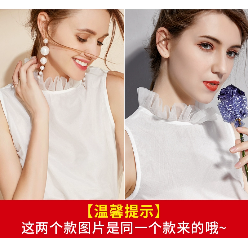 Áo sơ mi ren voan tay nữ 2018 phiên bản Hàn Quốc mới của áo cổ cao chạm đáy áo sơ mi lưới xù