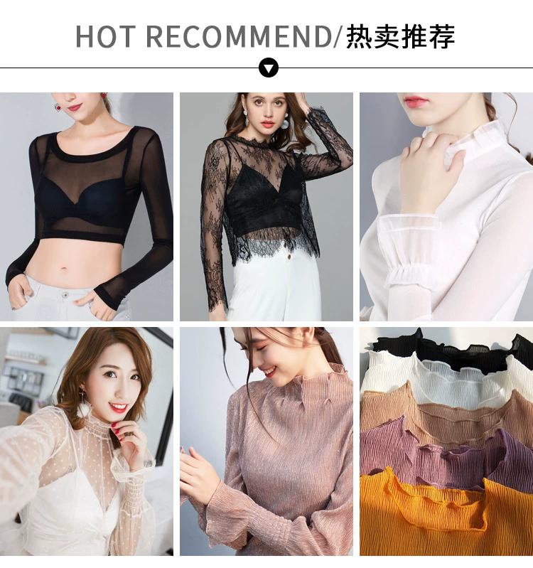 Đầm ren nữ tay dài mùa xuân hè 2018 mới tay áo kèn lưới bên trong áo voan mỏng khí chất
