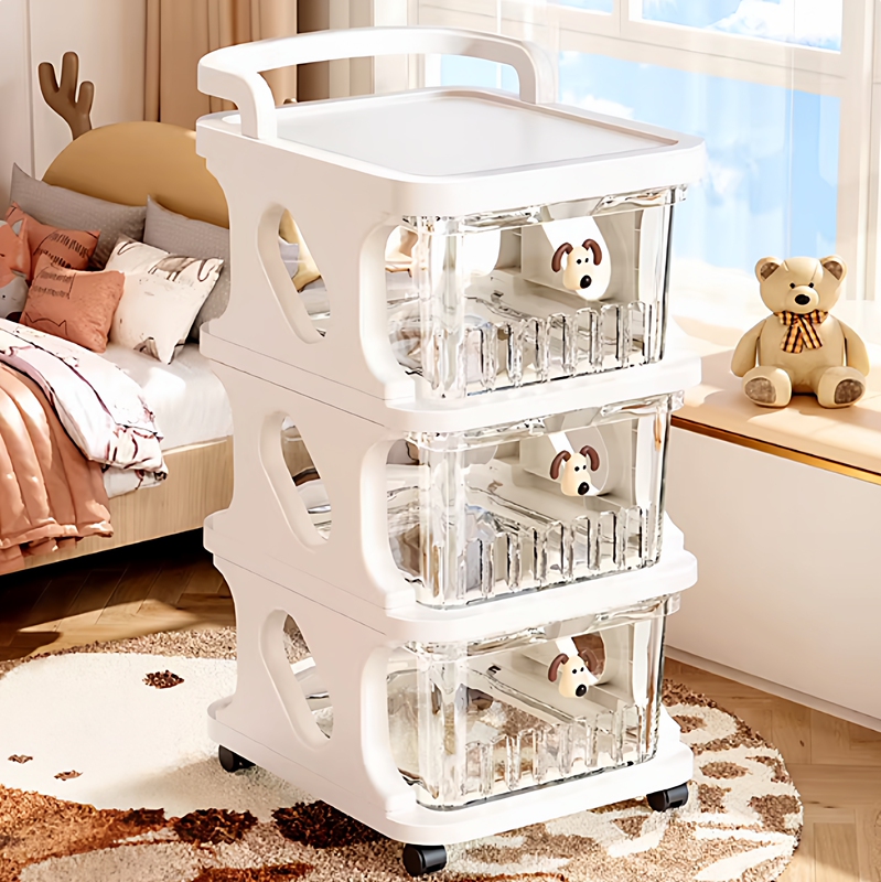 German-Style Trolley Snack Rack Multi-Layer Movable Storage Cabinet Baby Toy Storage Box High Aesthetic Value for Living Room