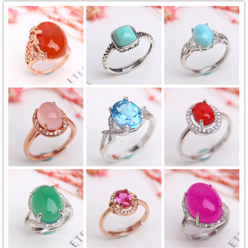 Shuhuanglai Red Stone Thông Xanh Nam Red Agate Biển Đá Biển Xanh Bao Tourmaline Blue Topa Ruby Emerald Nhẫn