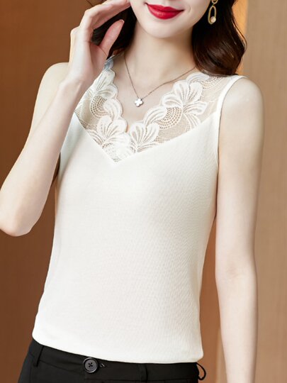 Black modal camisole women's spring and summer top with lace trim V-neck sleeveless suit bottoming shirt