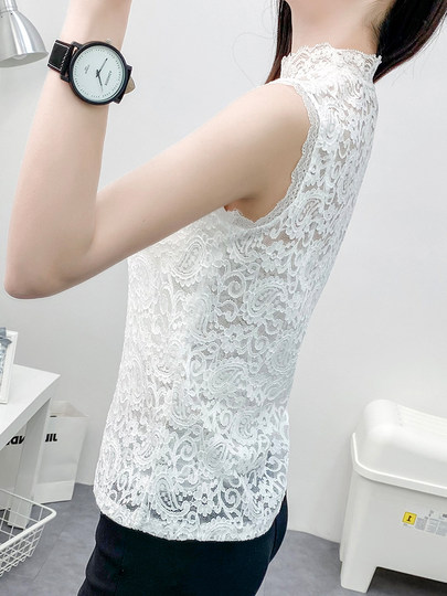 Sexy lace camisole women's 2025 spring and summer new style inner half turtleneck bottoming shirt pattern hollow top trendy