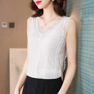 Women's Summer Vest, Outerwear, Lace Shirt, Inner Layer, Fashionable Age-Reducing Top, White, Stylish, Loose-Fitting, Base Layer, Trendy