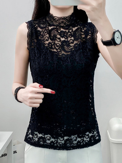 Sexy lace camisole women's 2025 spring and summer new style inner half turtleneck bottoming shirt pattern hollow top trendy