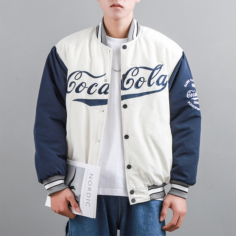 American-Style Baseball Jacket for Men, Autumn and Winter, Retro Color-Blocking, Loose Cotton Jacket, Couple's Thickened Quilted Flight Jacket American-Style Baseball Jacket for Men, Autumn and Winter, Retro Color-Blocking, Loose Cotton Jacket, Couple's Thickened Quilted Flight Jacket