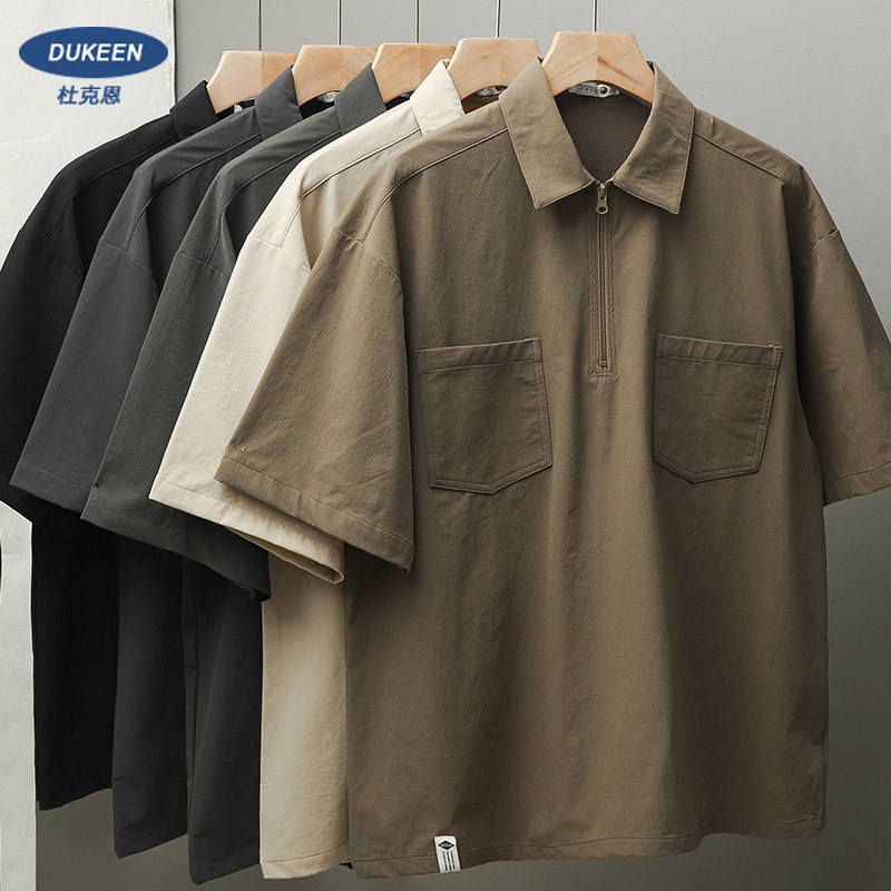 DUKEEN American tooling ice silk polo shirt short sleeve male summer loose Paul shirt speed dry T-shirt Mountain shirt-Taobao