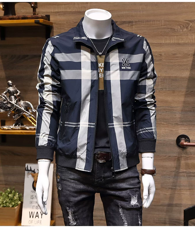 Áo khoác nam mùa thu 2020 phiên bản mới của Hàn Quốc xu hướng thanh niên kẻ sọc mỏng manh áo khoác nam giản dị mùa xuân và mùa thu thủy triều - Áo khoác đôi