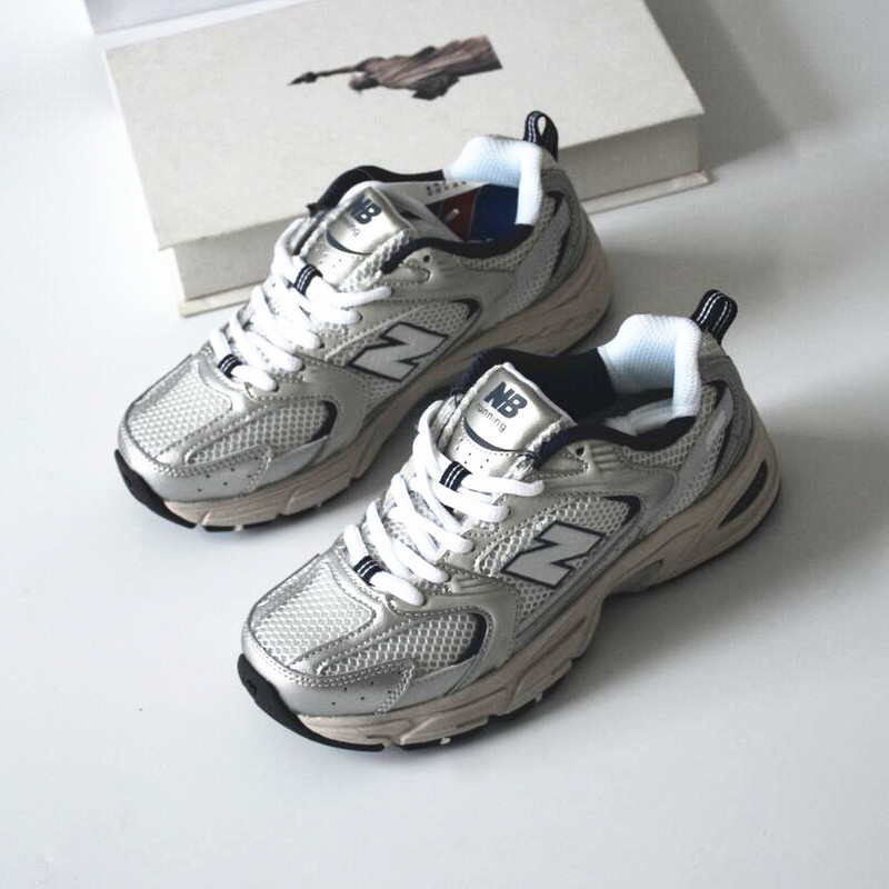 Authentic Mingbaiyun 530 Men's Shoes in Silver Gray, All-Season N-Shaped Running Shoes, Korean Style Silver Dad Shoes, Women's Shoes