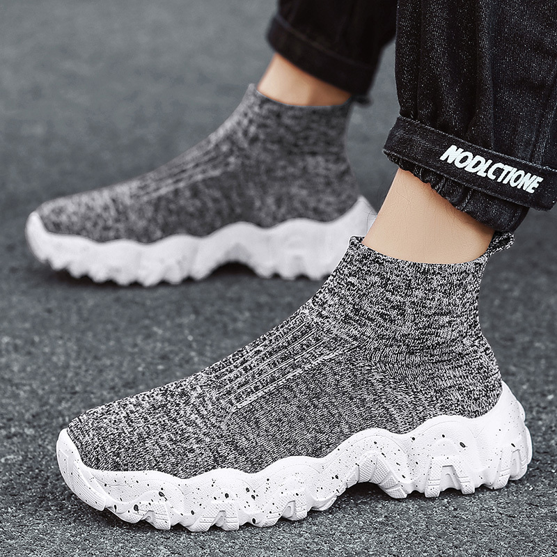 High-Top Lightweight Sock Shoes, Large Size 45, Couple Style, Men's Shoes, Women's Shoes, Thick-Soled Breathable Fly-Knit Casual Running Sneakers