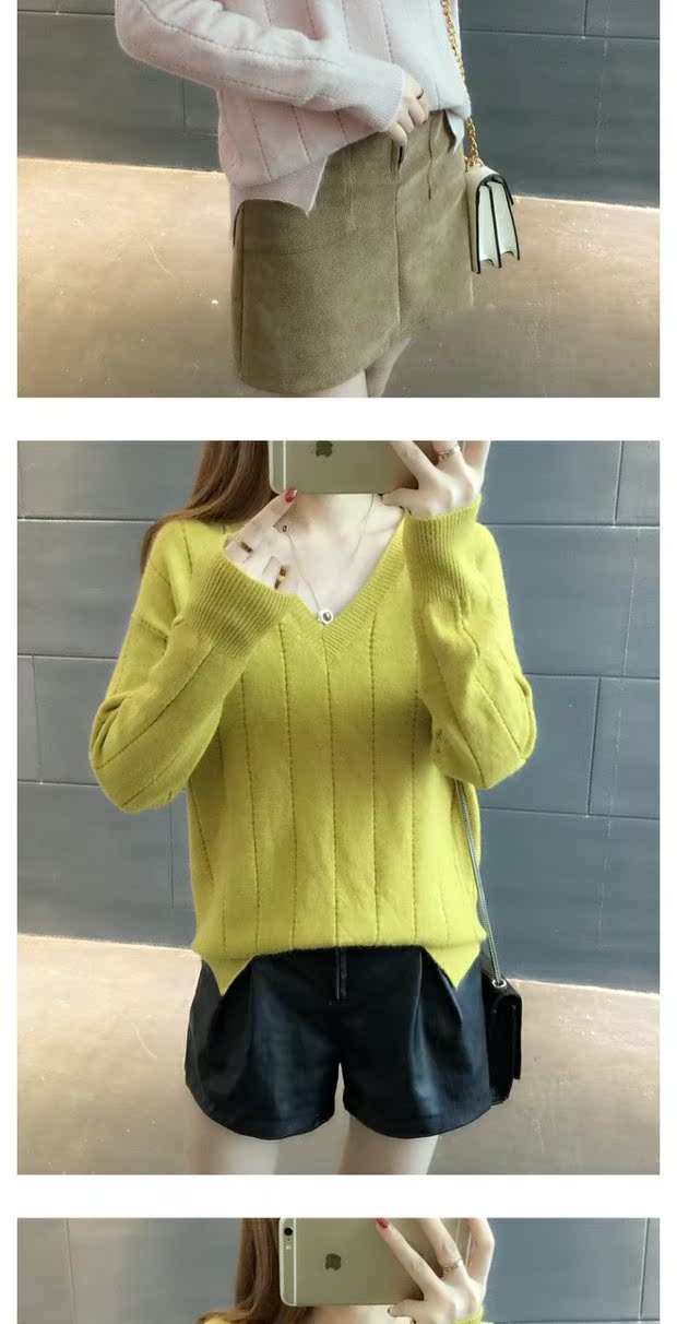 Áo len trắng nữ mới 2018 xuân mới phiên bản Hàn Quốc của áo len cổ chữ V hoang dã màu đơn sắc lỏng lẻo shop quần áo nữ