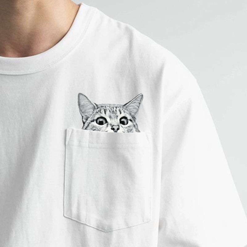 2026 New Cat Print T-Shirt for Men and Women, Special Couple Short-Sleeve, Super Popular Niche Design, Pure Cotton Pocket T-Shirt