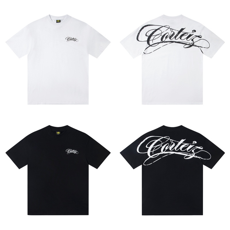 Corteiz American High Street Fashion Brand Summer Unisex Cursive Letter Print Loose Cotton Short-Sleeved T-Shirt