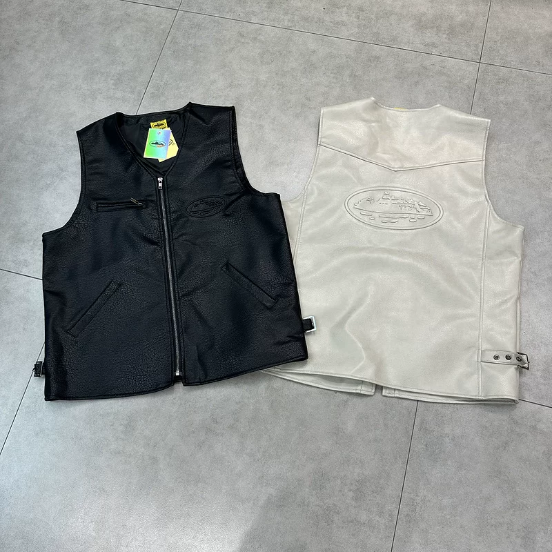 Кортуз American fashion brand PU кожа жилет мужские кожаные жилеты высокий стиль ретро молния куртка