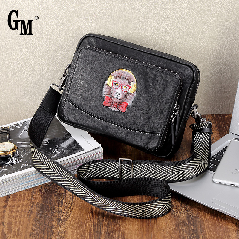 GM leather shoulder bag men's 2020 new men's bag shoulder messenger bag casual men's leather backpack men's bag tide