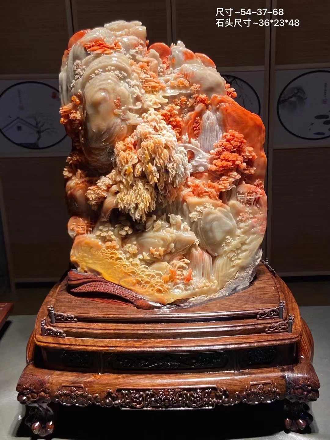 初売り 中国古美術・財神到の印鑑・寿山石の極上紅田印章・置物・純 彫刻・オブジェ