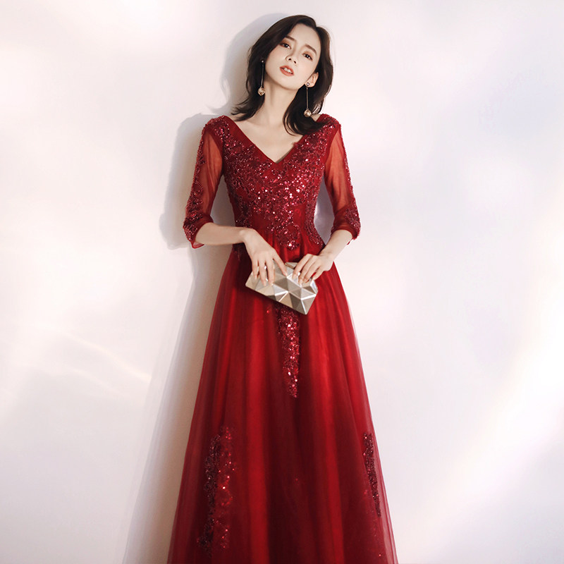 Toast dress bride 2021 new wedding large size back door dress skirt female chorus conductor wine red thin