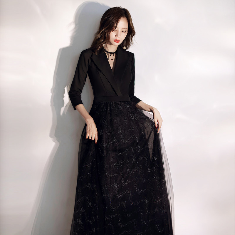 Evening dresses dress 2022 new noble names Banquets Banquet THIN PRESENTER WOMEN'S TEMPERAMENT BLACK SUIT ANNUAL MEETING ATMOSPHERE