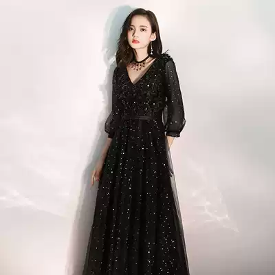 Summer evening dress skirt female 2021 new high-end banquet temperament host long version black large size thin cover meat