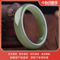 Xinjiang Hotan Qingbai Jade Bracelet Natural A Women Wangfu Qingyu Bracelet Female Jade Bracelet