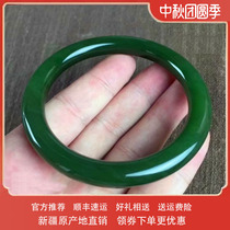Xinjiang Hetian Jade Jasper bracelet spinach green thin strip round bracelet pure natural girl Jade Bracelet