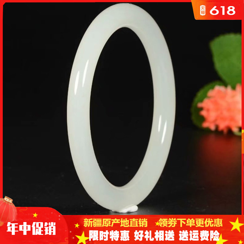 Natural Xinjiang Hetian Jade sheep fat white jade bracelet Jade bracelet Vintage round bracelet Girl thin bracelet