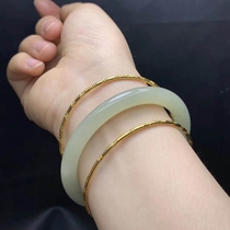 Xinjiang Hetian jade green white jade bracelet natural mutton White Jade Bracelet girl thin round strip green jade bracelet
