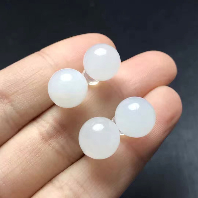 18K yellow gold Hetian jade ear pin gold inlaid jade earrings earrings earrings natural suet white jade grade certificate