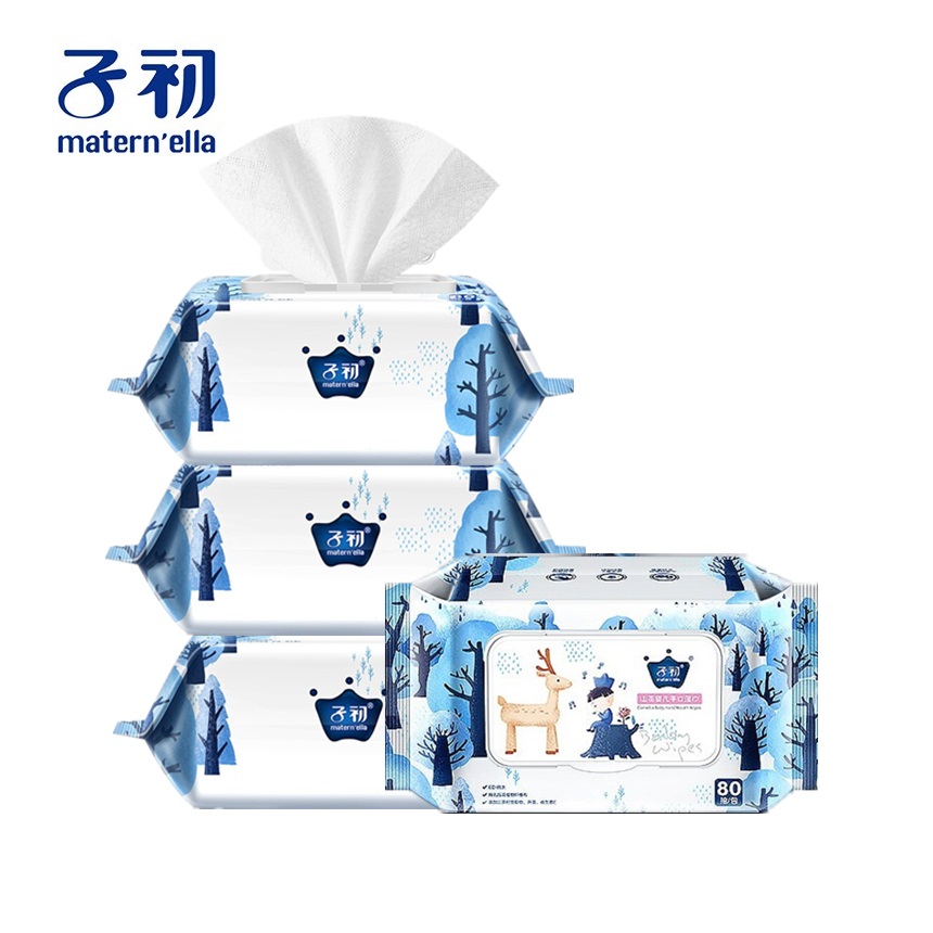 Zichu Camellia oil hand mouth wet towel 80 pumping 4 packs of baby Class A paper towel Fine soft pure water children's emollient towel