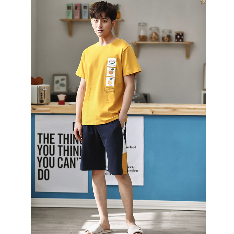 Mens đồ ngủ cotton ngắn tay áo mỏng dễ thương phim hoạt hình mùa hè junior học sinh trung học cơ sở mens nhà phù hợp.