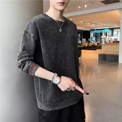 Men's long sleeve T-shirt 2021 New coat cotton spring and autumn clothes Hong Kong style base shirt men's thick T-shirt tide