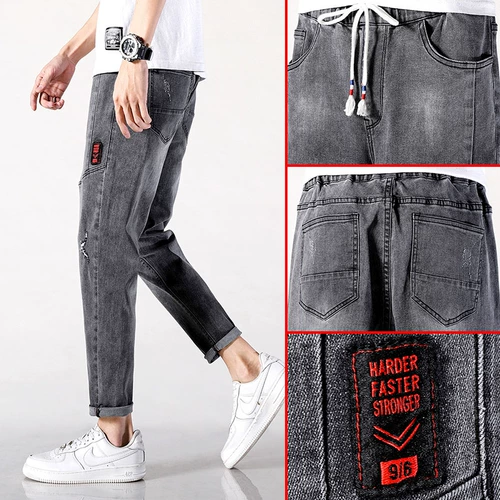 Эластичные прямые свободные джинсы, штаны, облегающий крой, популярно в интернете
