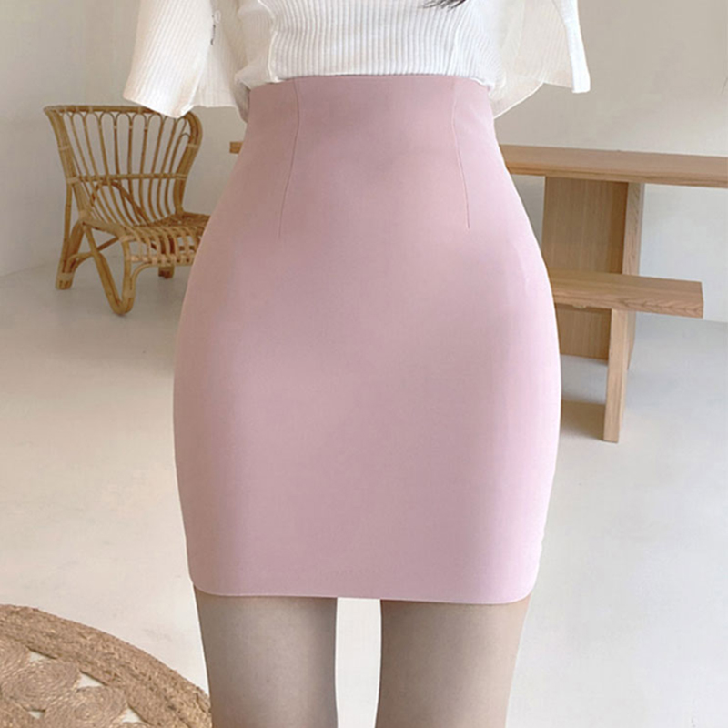 ピンクのヒップスカートスカートレディース春と夏2025新しいハイウエスト弾性スカートタイトセクシーなプロのOLショートスカート