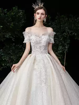 One-shoulder main wedding dress 2021 New temperament bride tailing French simple niche design court style