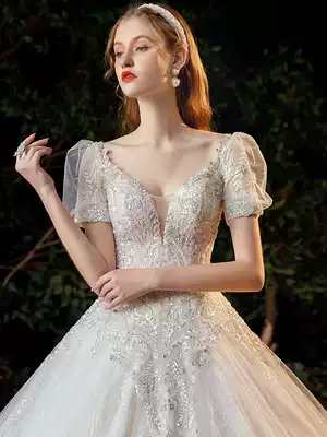 Main wedding dress 2021 new bride temperament tailing French simple advanced sense niche design court style