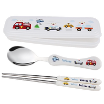 Korean Children Spoon Chopsticks Stainless Steel Baby Eat Fork Elementary School Kids Fork Spoon Cutlery Suit Containing Box Man