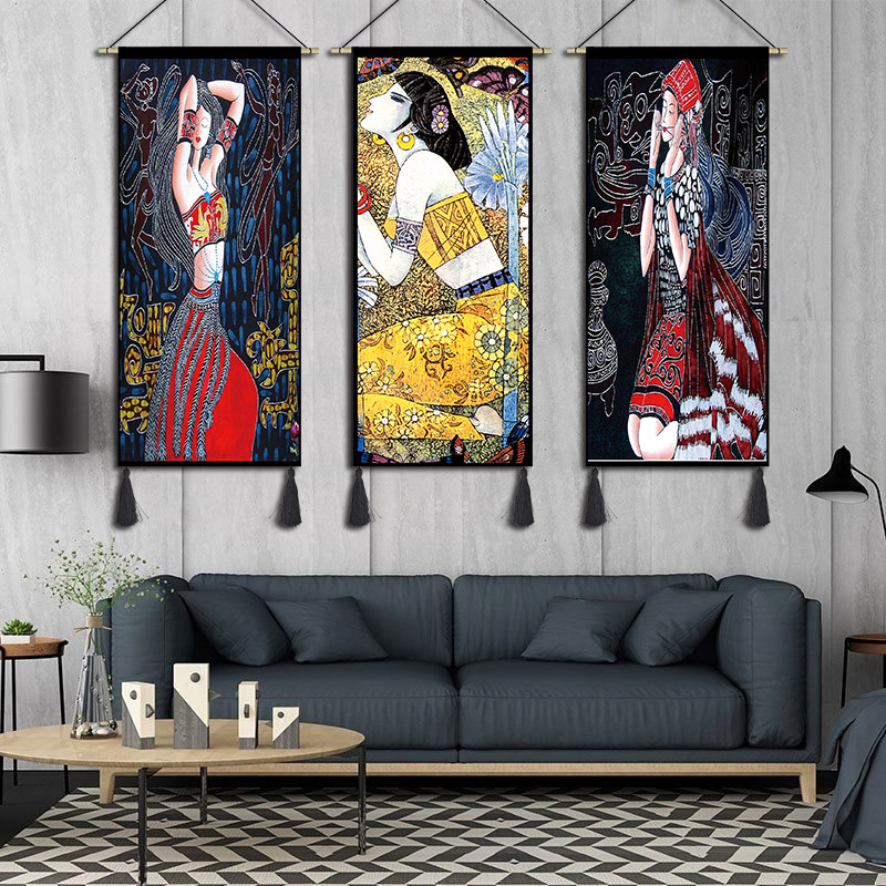 Chinese hostel decoration tapestry hotel bedroom sofa national style wall decoration fabric hanging painting porch cloth painting