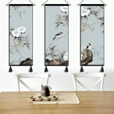 Modern Chinese flower and bird fabric hanging painting Bedroom study decorative painting background wall hanging cloth Dining room entrance tapestry tapestry