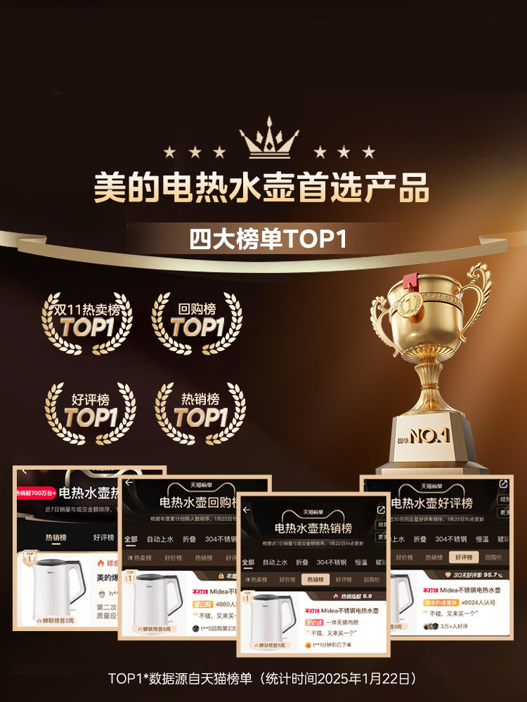 Midea Electric Kettle for Home Use, Stainless Steel Electric Heating and Insulation Integrated Kettle, Automatic Large-Capacity Water Boiling Kettle, Hualing