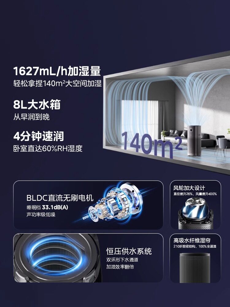 Midea fog-free humidifier U15 household light-sound large fog volume easy-to-clean fogger supports Hongmeng Zhilian
