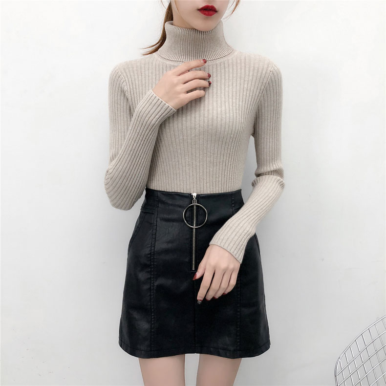 Áo len cổ cao cổ cao dành cho nữ phiên bản Hàn Quốc của mẫu áo sơ mi tự trồng hoang dã mùa thu và mùa đông đồ công sở nữ