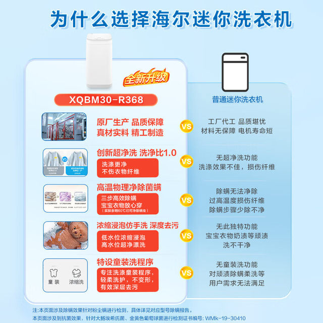 Haier/Haier Xqbm30-R368 Household 3kg Fully Automatic Mini Washing Machine for Underwear with Pulsator