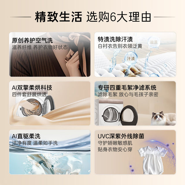 Casarte C1 D10W5Elu1+Cgy 10Fw5Eu1 Flat-Panel Washer-Dryer Set W5 Dual-Engine Heat Pump Dryer Set