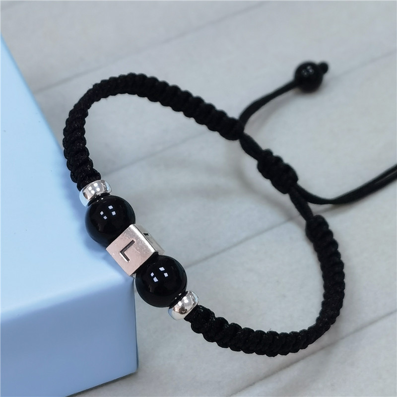 Original Sterling Silver English Letter Shiny Silver Beads Hand-Woven Agate Bracelet Material Kit DIY Couple Hair Braiding