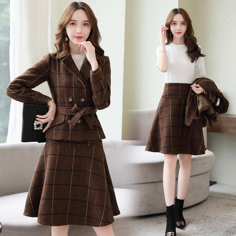 2019 early autumn new small balsamic ethos fashion suit plaid two-style dress Mao Dresses suit winter