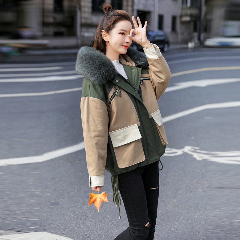 Winter new 2021 small short section ins Hong Kong style plus velvet Parker down padded jacket women's tooling padded jacket tide