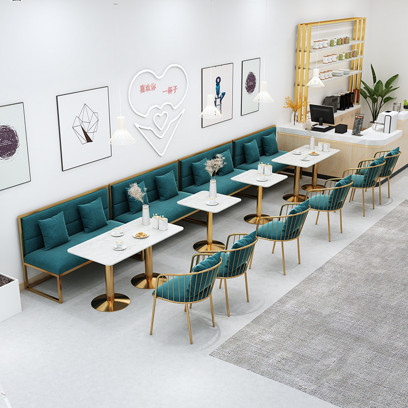 Against the wall card seat sofa milk tea shop coffee shop table and chair combination dining room dessert shop net red style wrought iron sofa customization