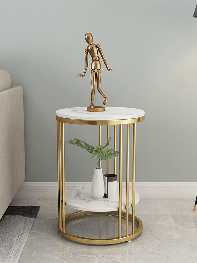 Nordic sofa marble corner table small coffee table corner cabinet light luxury wrought iron metal bedside table storage living room