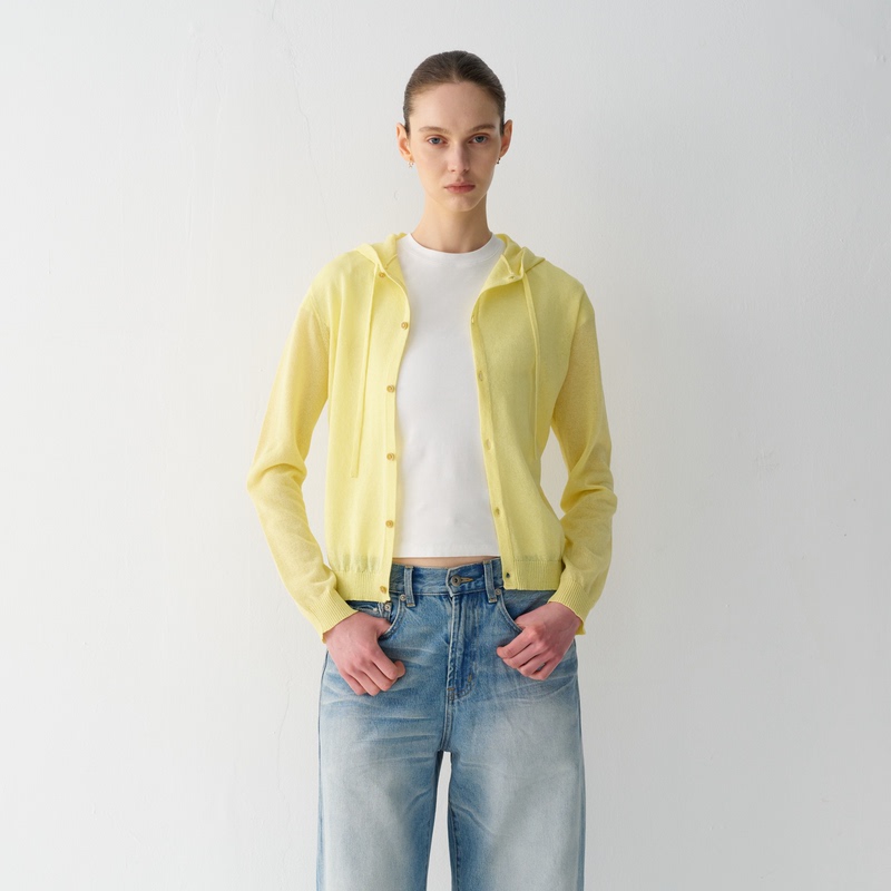 Gear Company Paper Yarn and Linen Blend Hoodie Jacket Spring and Summer Lightweight Slightly Sheer Knit Cardigan Top