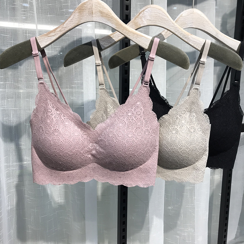 518 Liter Grade Japan Peace Of Mind No Marks Underwear Summer Lace Engraving Sexy empty fine with cross Beauty back bra-Taobao