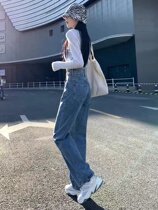 South Korea high waist and wide leg jeans womens spring summer 2022 new loose straight drum small subconspicu skinny long pants